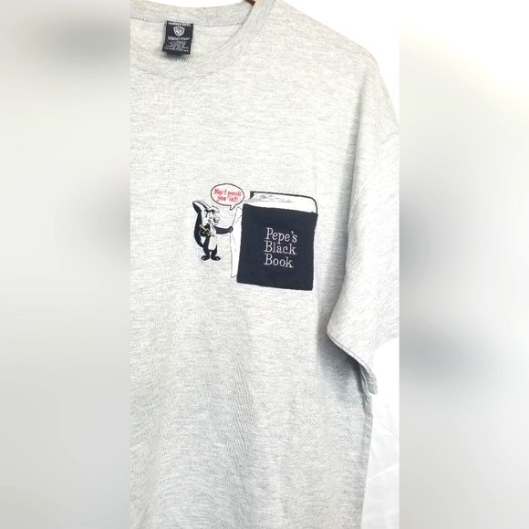 1998 Warner Bros. Studio Pepe's Black Book X-Large Tshirt, Pepe Le Pew, Gray - Picture 3 of 6
